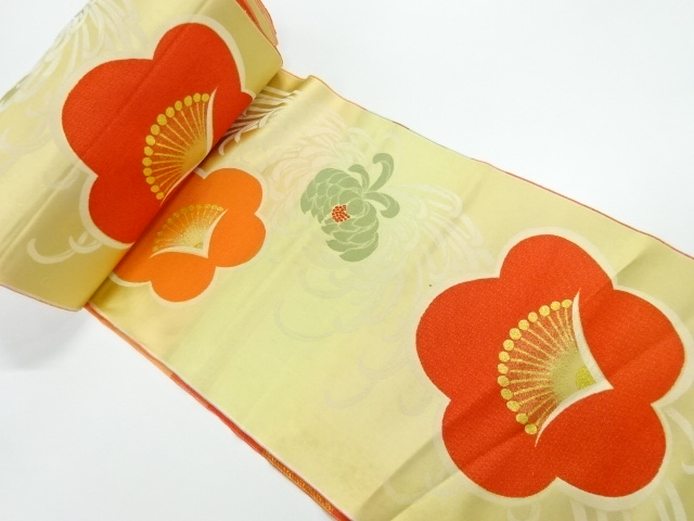 JAPANESE KIMONO / ANTIQUE BOLT FOR FUTON BEDDING / WOVEN UME & KIKU